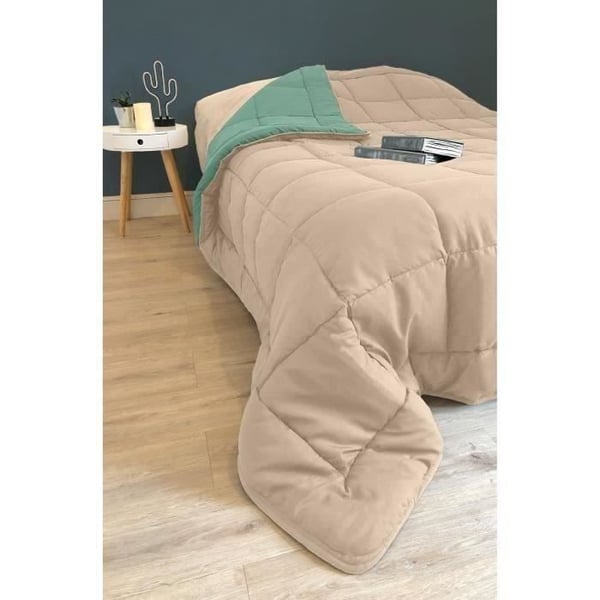CALGARY Varm Mikrofiber Dyne 400g/m² Pebble Beige & Lake Green 240x260cm