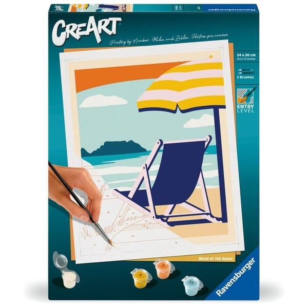 CreArt 24x30 cm Koppla av på stranden. Vuxen. Måla efter siffror. 23897. Ravensburger