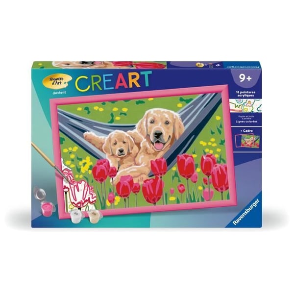 CreArt Kids 31x21cm Labrador og Tulipaner. Mal efter tal-sæt. Fra 7 år. 25852. Ravensburger