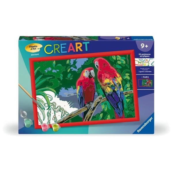 CreArt Kids 31x21cm Papegøjer. Mal efter tal-sæt. Fra 7 år. 25854. Ravensburger