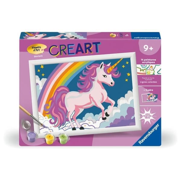 CreArt Kids 18x24cm Neon Enhjørning. Mal efter tal-sæt. Fra 7 år. 25904. Ravensburger