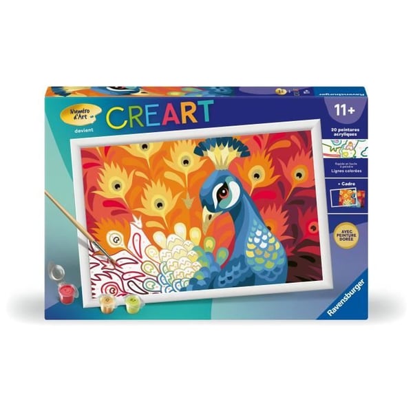 CreArt Kids 31x21cm påfugl. Mal efter tal-sæt. Fra 9 år. 25907. Ravensburger