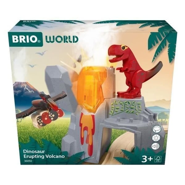 Brio Purkautuva Tulivuori Dinosaurus - Puinen Junasetti Lisävaruste - Paristoton/Magneettiton Leikkitoiminta - Ikä 3+ -