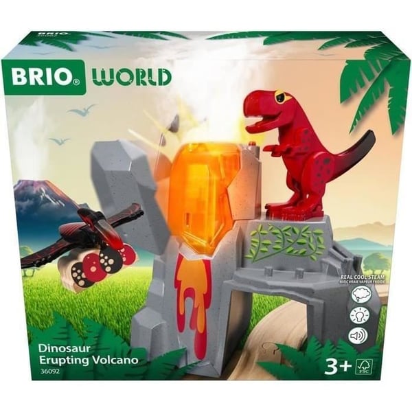 Brio Purkautuva Tulivuori Dinosaurus - Puinen Junasetti Lisävaruste - Paristoton/Magneettiton Leikkitoiminta - Ikä 3+ -