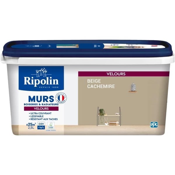 Dekorationsfärg för väggar, träslöjd och element - RIPOLIN - 468811 - Kashmirbeige - Sammet - 2,5 L