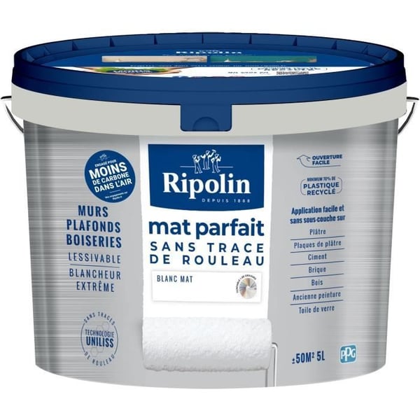 Perfekt vägg- och takfärg - RIPOLIN - 441725 - Vit - Matt - 5 L