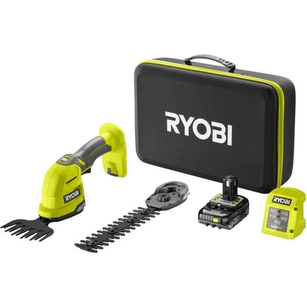 RYOBI - 18V ONE+ Grässax / Växtskulpteringsmaskin - Förvaringsväska + 2,0 Ah Batteri & Laddare - RY18GSA-120T