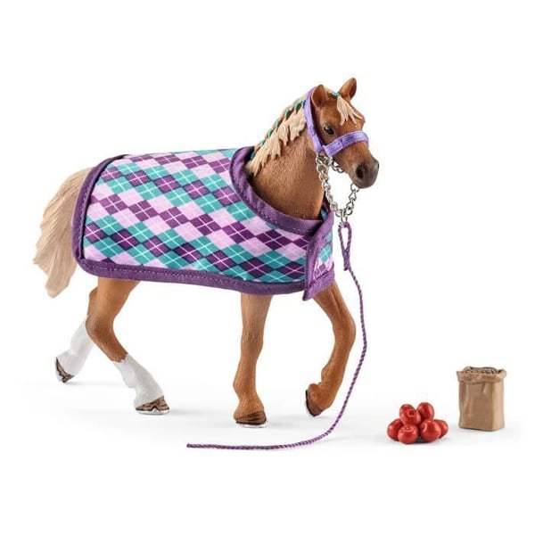 Schleich 5-delars leksaksset med engelsk fullblodshästfigur med filt - Realistisk hästleksak med filt.