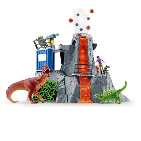 Expedition till den stora vulkanen. 1 forskarfigur och 2 dinosaurieleksaker. För barn från 5 år. Schleich 42564 DINOSAURIER