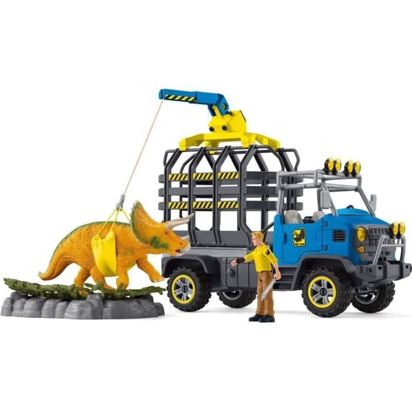 Dino Transport Mission. 43-delars lekset med Triceratops-figur och transportlastbil. Dinosaurielekser för barn.