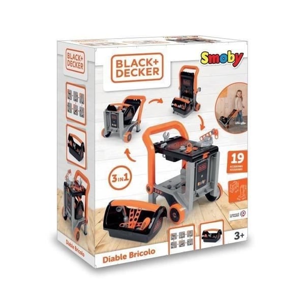 Smoby - Black+Decker - Handkärra + 3-i-1-låda - 19 tillbehör - Tillverkad i Frankrike