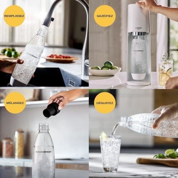 SODASTREAM-sooda- ja hiilihapotettu vesiautomaatti - TERRA White - 2 astianpesukoneen kestävää pulloa - 1 60 litran kaasutäyttöpakkaus