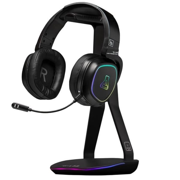 Hovedtelefon/Headset-stativ - THE G-LAB - K-STAND HYDROGEN - 2 USB-porte - Sort