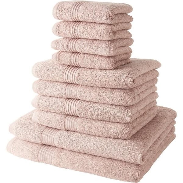 Sæt med 10 TODAY badehåndklæder inklusive 4 håndklæder 30x50 + 4 håndklæder 50x90 + 2 badelagner 70x130 cm 100% bomuld - Pink