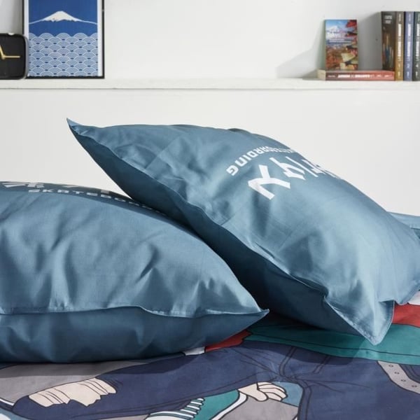 Pussilakanasetti - TODAY - JAVA - 2 hengelle - 240x220 cm - Puuvilla - Japani-kuvio - Sininen
