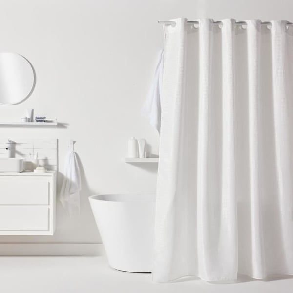 Vaffelbruseforhæng - Hvid - Polyester - 180 x 200 cm - 12 Knager - UTILITY - TODAY