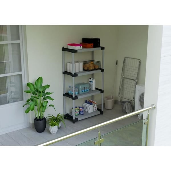 Plastikhylde - TOOD - 4 hylder - Belastning 80 kg pr. hylde - 80x40x168 cm - Sort/grå