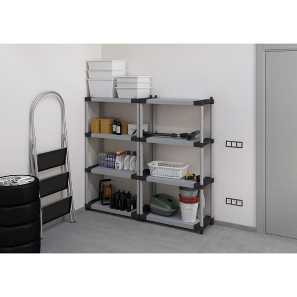 Plastikhylde - TOOD - 4 hylder - Belastning 80 kg pr. hylde - 80x40x168 cm - Sort/grå