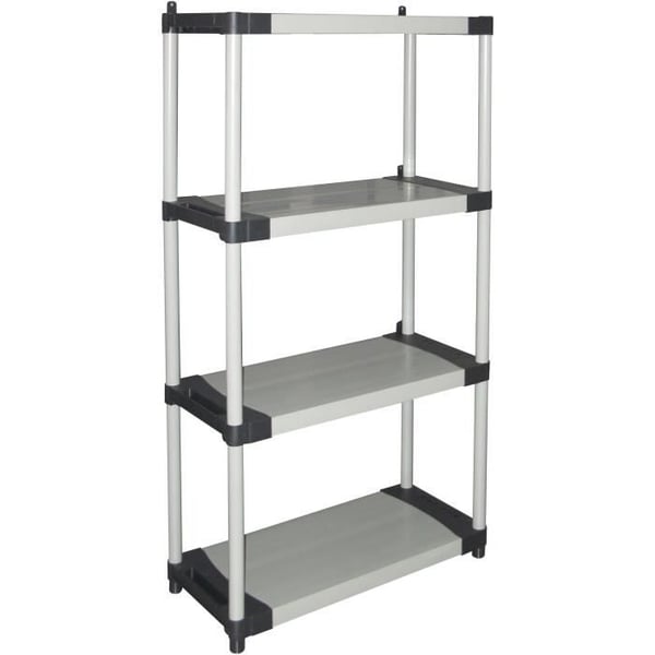 Plastikhylde - TOOD - 4 hylder - Belastning 80 kg pr. hylde - 80x40x168 cm - Sort/grå