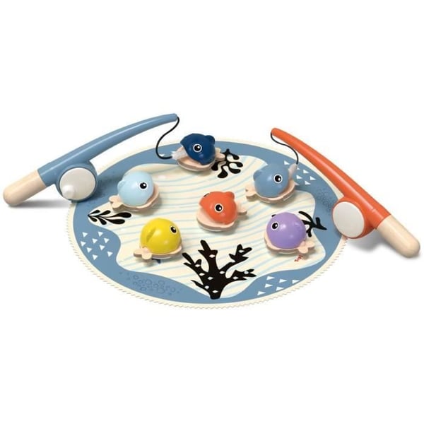 Fånga fisken. Pedagogiskt spel. 6 magnetiska fiskar. 2 fiskespön. Tygmatta. För barn från 2 år. TOP BRIGHT