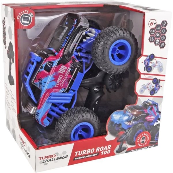 Fjernstyret bil - TURBO CHALLENGE - Smashroar TC100 - Røgfarvet - Blå - 1/12 - Genopladeligt batteri og batterier inkluderet