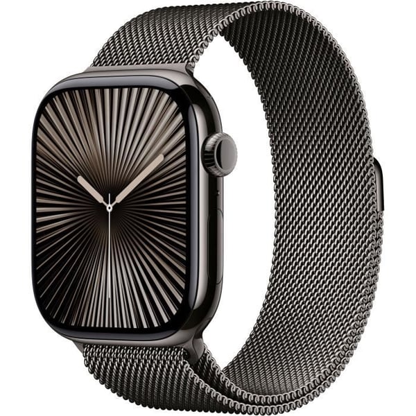 Apple Watch Series 10 GPS + Cellular - 46 mm - Skifferfärgad titanboett - Skifferfärgad milanesisk looprem - M/L