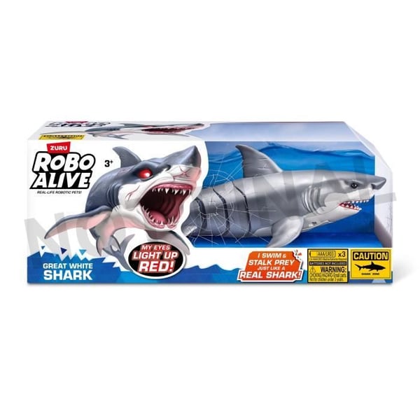 Interaktiivinen lelu - ZURU - Shark Attack Robo Alive - Valkohai realistisilla liikkeillä ja hohtavilla silmillä