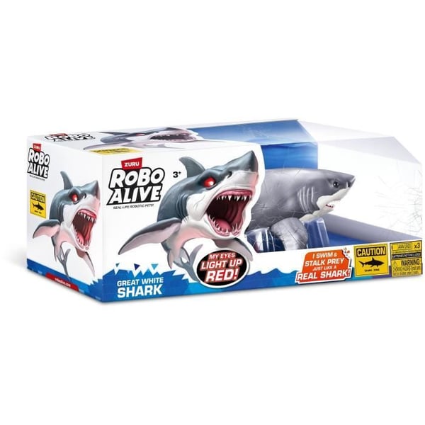 Interaktiivinen lelu - ZURU - Shark Attack Robo Alive - Valkohai realistisilla liikkeillä ja hohtavilla silmillä