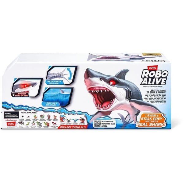 Interaktiivinen lelu - ZURU - Shark Attack Robo Alive - Valkohai realistisilla liikkeillä ja hohtavilla silmillä