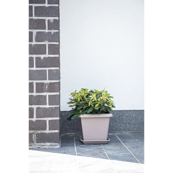 Neliönmuotoinen kukkaruukku - GARDEN ID - Teramo Taupe - 40 x 35 cm - naarmuuntumaton - kivikuvioinen - rei'illä