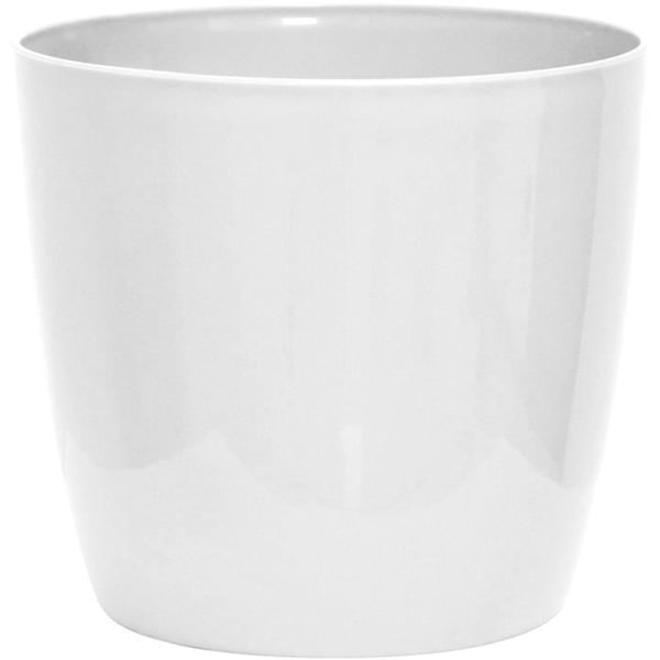 Skinnende plantekasse - GARDEN ID - Skinnende hvid med hjul - 30 x 27 cm - Keramisk look - Vandtæt - Nem at flytte