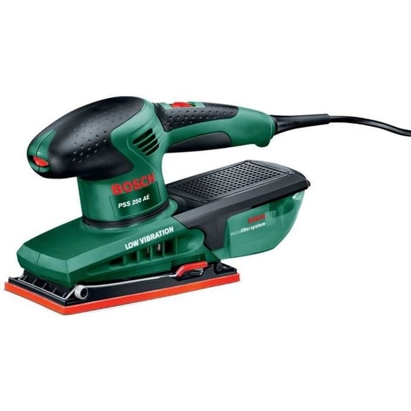 Bosch el-drevet excentersliber - PSS 250 AE (250W. opbevaringskuffert. P80. P120. P180 slibeskiver)