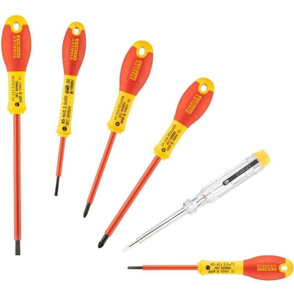 Set med 6 isolerade skruvmejslar 1000V - STANLEY FATMAX - 0-65-443 - Elektriker + Pozidriv + Testare