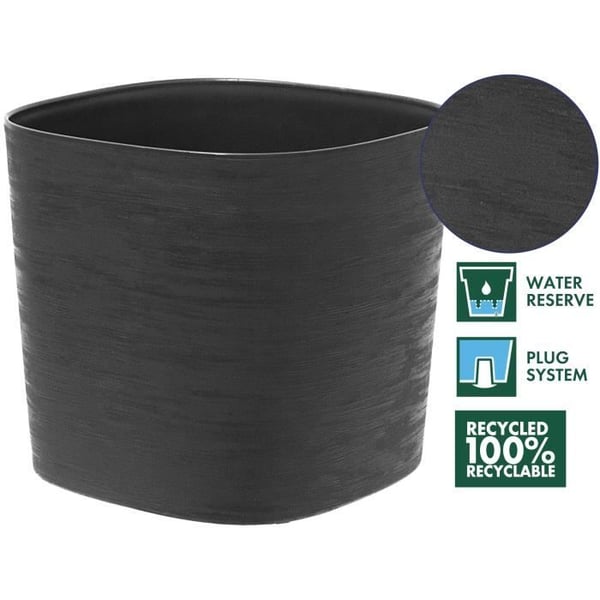 Kruka med vattenreserv - GARDEN ID Respect - Svart-Ant 20 x 20 cm - 100 % hushållsavfall - 100 % återvinningsbar - Strukturerad yta.