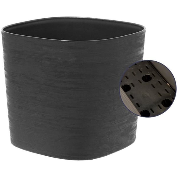 Kruka med vattenreserv - GARDEN ID Respect - Svart-Ant 20 x 20 cm - 100 % hushållsavfall - 100 % återvinningsbar - Strukturerad yta.