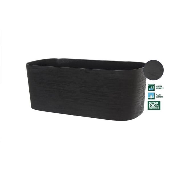 Plantekasse + vandreserve - GARDEN ID Respect - Sort-Ant 50 x 17 cm - 100% husholdningsaffald - 100% genanvendelig - Struktureret overflade