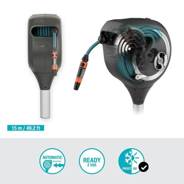 GARDENA RollUp S 15m automatisk slangvinda med vit kant - komplett kit - 5 års garanti