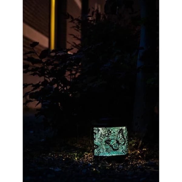 Aurinkokennolla toimiva lyhty - GARDEN ID Papillon - Ø13, korkeus 15 cm - 8 tunnin akunkesto - Kytkin - Ladattava AAA-paristo.