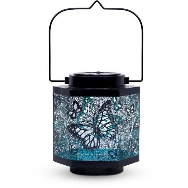 Aurinkokennolla toimiva lyhty - GARDEN ID Papillon - Ø13, korkeus 15 cm - 8 tunnin akunkesto - Kytkin - Ladattava AAA-paristo.