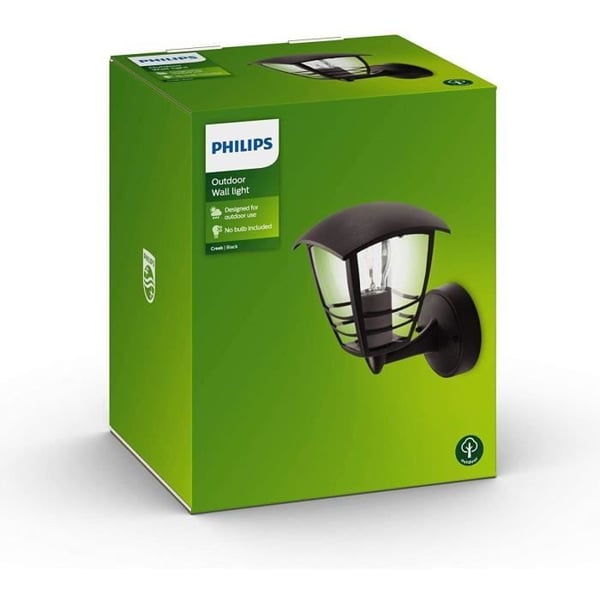 Philips Creek udendørs væglampe i metal, H20 cm, sort - glødepære - buet design
