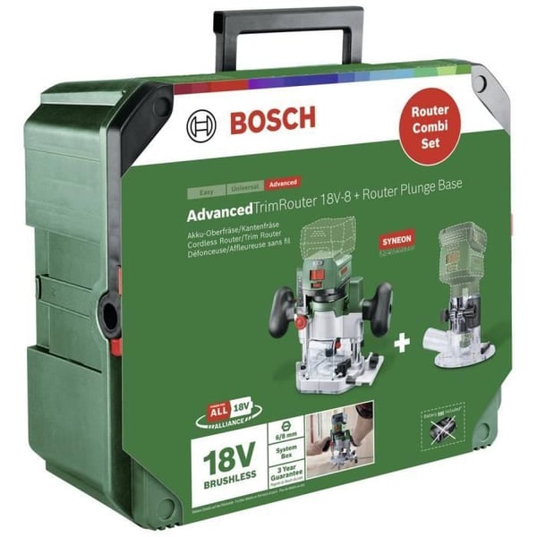 Bosch AdvancedTrimRouter 18V-8 -trimmeri jyrsintäjalustalla. Ei akkua.