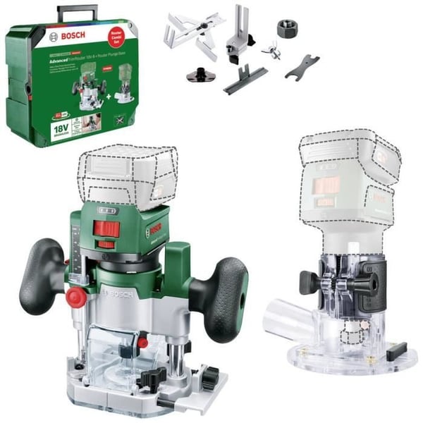 Bosch AdvancedTrimRouter 18V-8 -trimmeri jyrsintäjalustalla. Ei akkua.