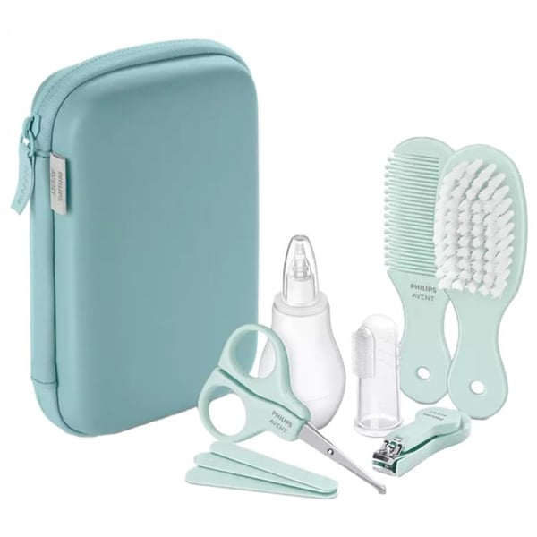 Philips Avent -vauvanhoitosarja. Kynsisakset. Sakset. 3 viilaa. Kampa. Hiusharja. Nenäimuri ja hammasharja.