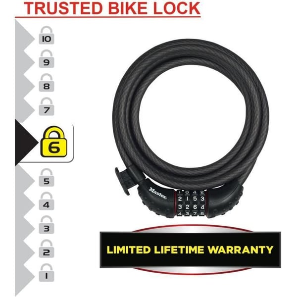 Polkupyörän lukko - MASTER LOCK - 8120EURDPRO - Kierretty teräsvaijeri - 1,8 m pitkä