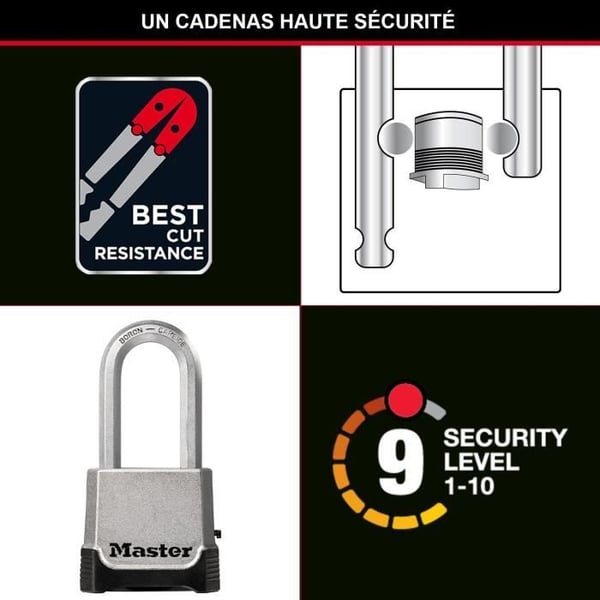 Högsäkerhetshänglås - MASTER LOCK - M176EURDLH - Zink - XL-bygel - Utvändigt