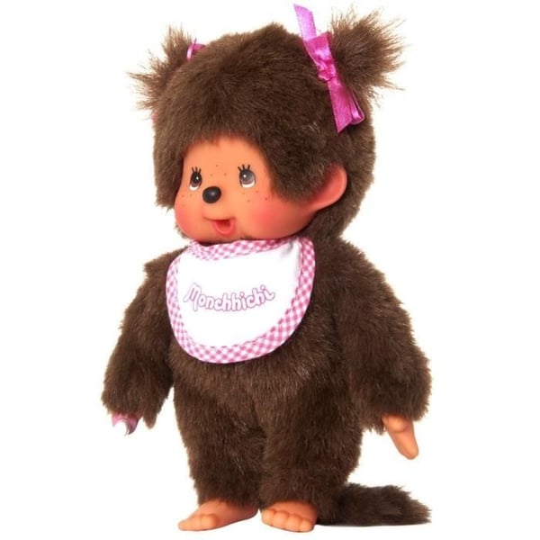 Monchhichi Plys Pige Hagesmæk Pink og Hvid 20 cm - 25555