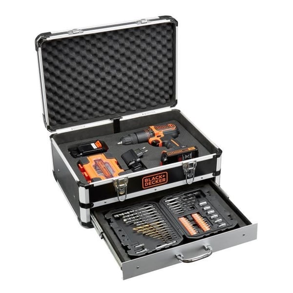 BLACK+DECKER 18V Sladdlös Slagborrmaskin BDC718AS2F-QW med 80 tillbehör. 2 batterier. 1 metallhölje