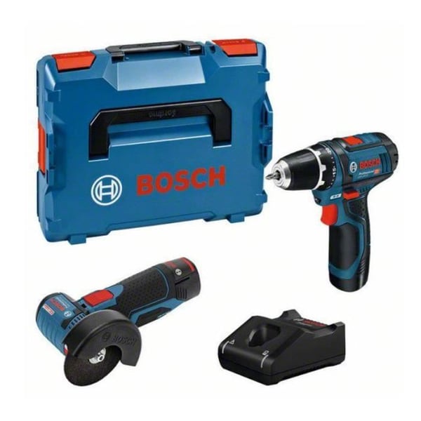2-pack BOSCH-verktyg GSR 12V-15 borrskruvdragare + GWS 12V-76 vinkelslip + 2 x 2Ah 12V-batterier + laddare i L-BOXX 2-pack BOSCH-verktyg GSR 12V-15 borrskruvdragare + GWS 12V-76 vinkelslip + 2 x 2Ah 12V-batterier + laddare i L-BOXX