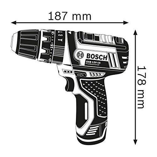 Bosch Professional GSB 12V-15 slagborrskruvdragare + 10 tillbehör + 2 x 2,0 Ah batterier + väska