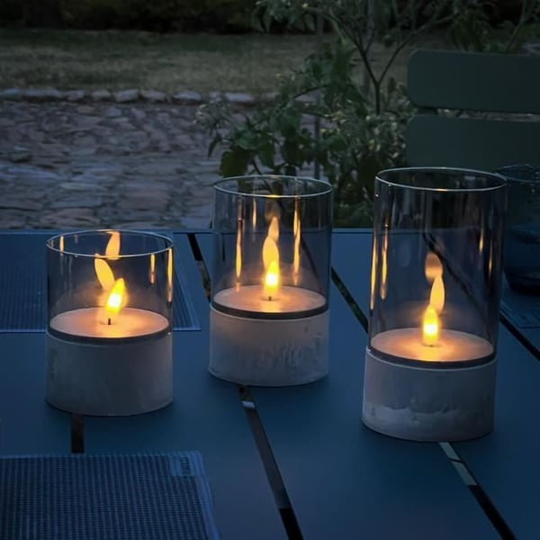 Sæt med 3 BRILLIANT LED CANDLE bordlamper - 2500K - Plastik og glas - Gråt og røget glas